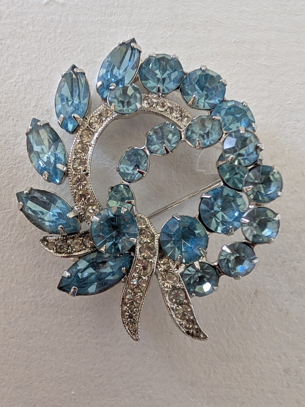 Vintage Brooch Eisenbeger Ice Blue Crystal Wreath Brooch - Jewelry